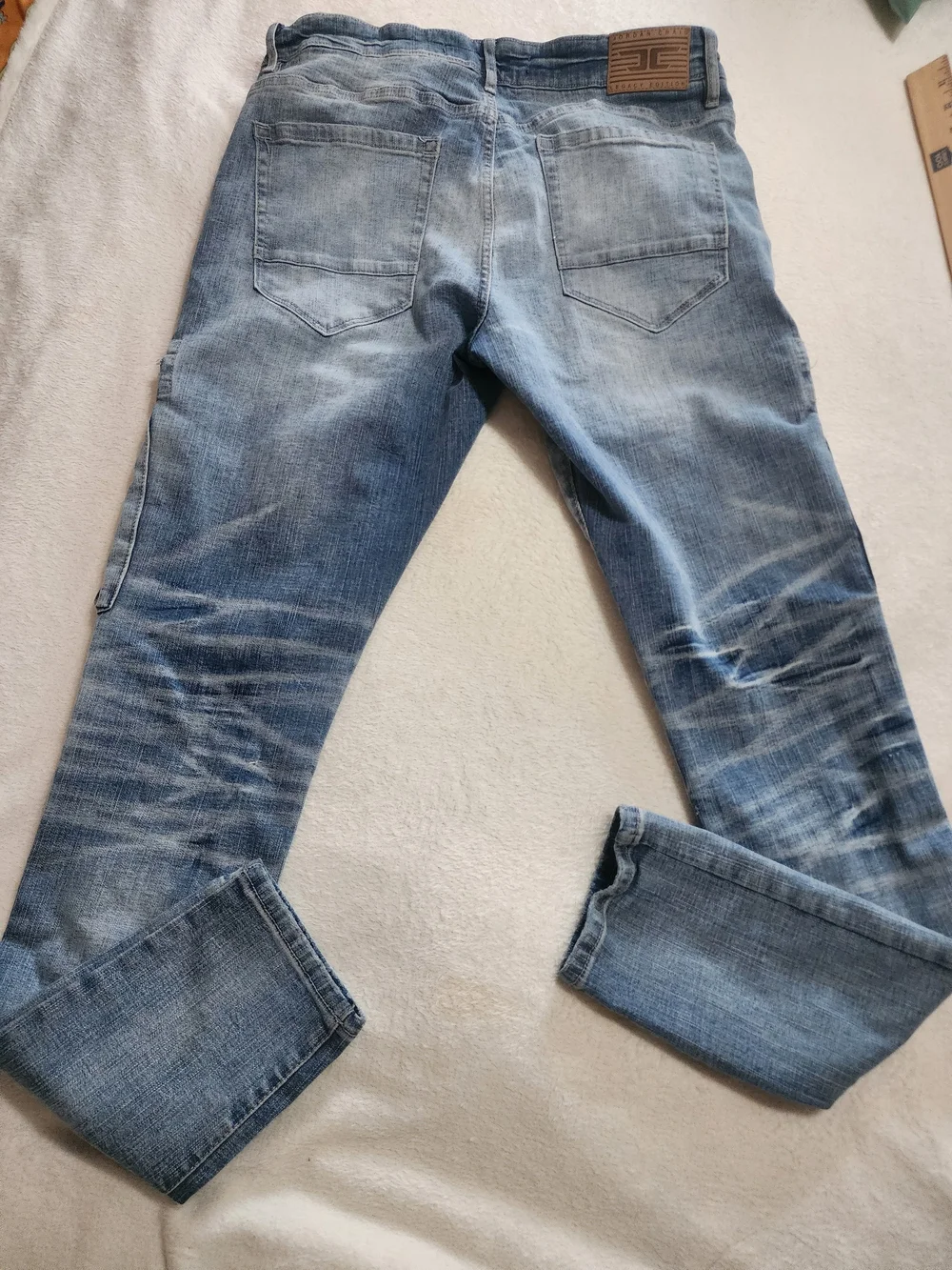 Jordan Craig Tactical Cargo Denim Jeans Slim Taper 34/34 Light Blue Wash